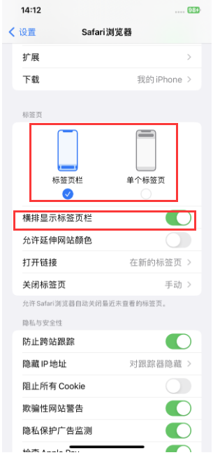 边坝苹果手机维修分享Safari浏览器如何切换标签栏位置 