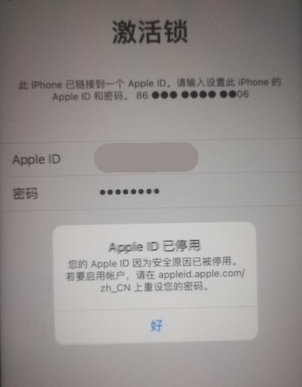 边坝苹果手机维修分享iPhone 12 出现提示“Apple ID 已停用”怎么办 